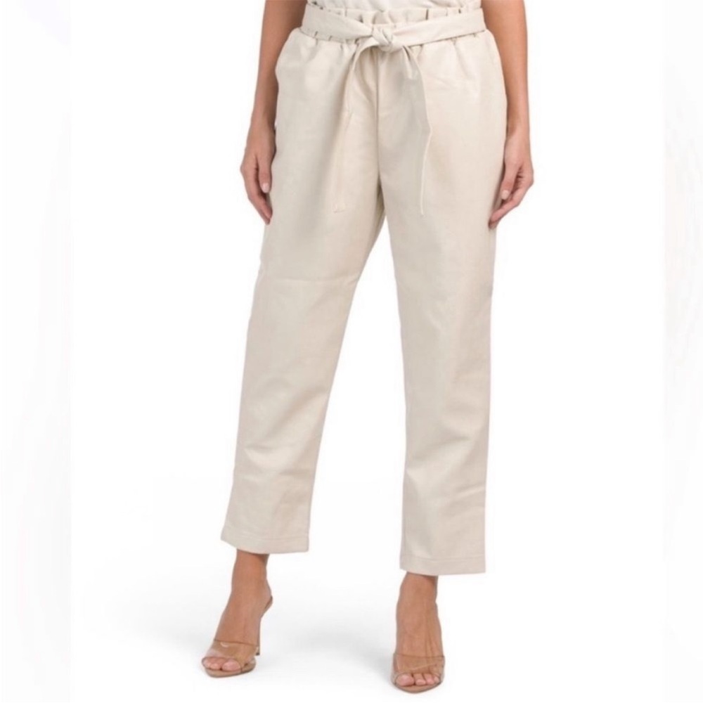 Bagatelle Collection Women’s Straight Leg Faux Leather Natural Cream Ivory Pants